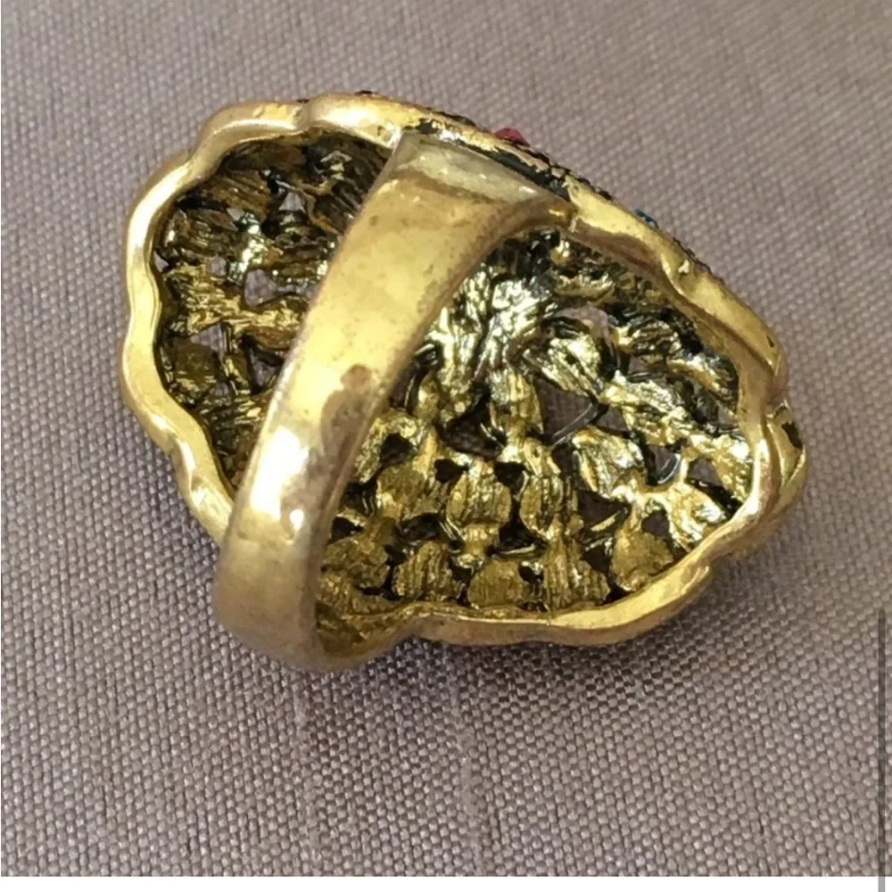 ✨ Turkish Multi Color Crystal Statement Cocktail Ring - Picture 5 of 12